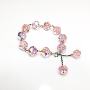 Vintage 1960s  Pink Large Beaded Crystal Dangle Bracelet